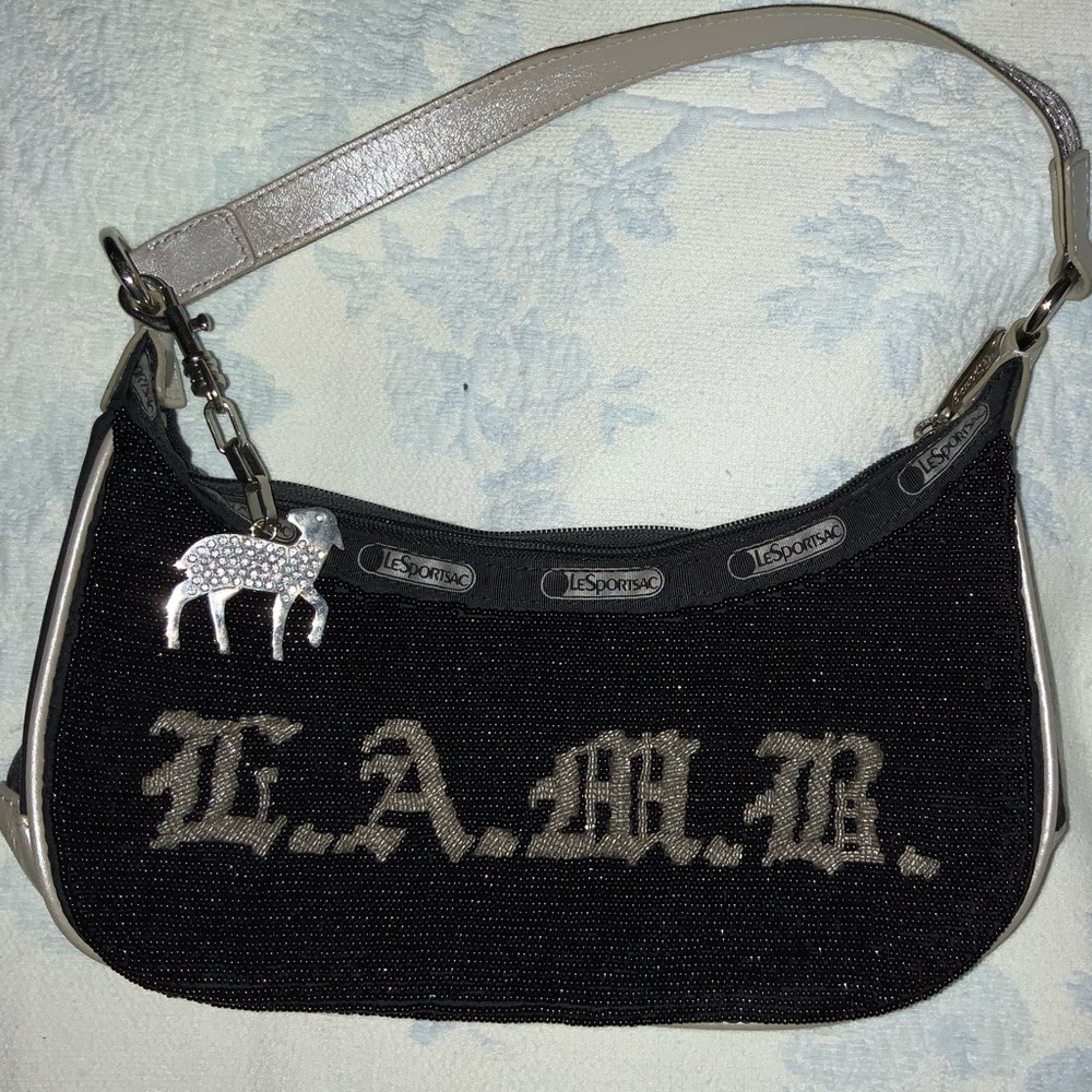 LeSportsac Black Beaded Shoulder Bag with Silver Charm
